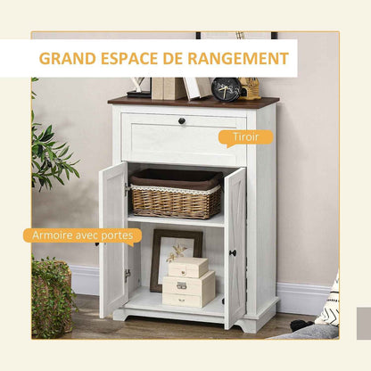 Buffet De Cuisine Multi-Rangements 2 Portes 60 X 30 X 87,5 Cm Blanc | Étagère Réglable, 1 Tiroir, Design Campagne, Pour Salon Chambre Cuisine