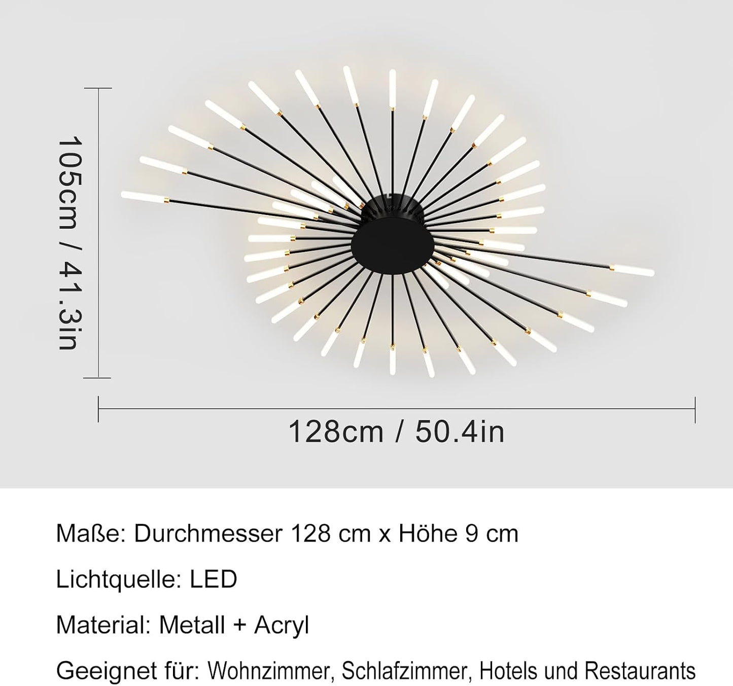 Plafonnier LED Feu D'Artifice 42-T¡§Ote Lampe De Plafond Moderne Suspension Lustre Int¡§|Rieur Pour Salon Salle ¡§¡È Manger Bureau ¡§|Clairage De Plafond(Noir)