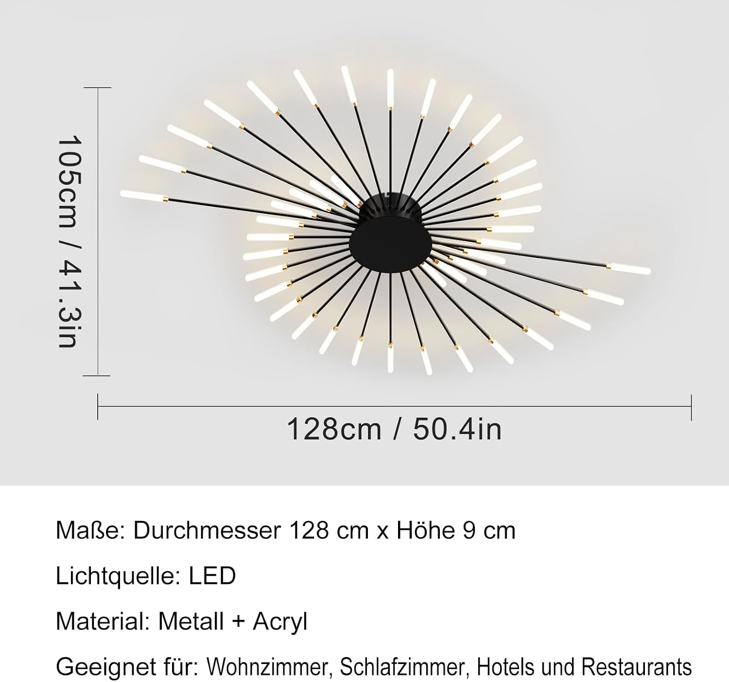Plafonnier LED Feu D'Artifice 42-T¡§Ote Lampe De Plafond Moderne Suspension Lustre Int¡§|Rieur Pour Salon Salle ¡§¡È Manger Bureau ¡§|Clairage De Plafond(Noir)