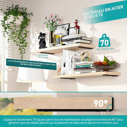 Lot De 2 Supports D'Étagère En Métal De 10 Cm, Avec Vis, Capacité De Charge De 70 Kg, Noir