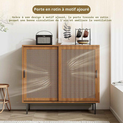 Sideboard Küchenschrank, Commode Avec 2 Portes Coulissantes, Ablage Réglable, Style Rustique, 100X90X37Cm