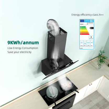 Hotte Aspirante 60Cm, Hotte Aspirante À Évacuation/Circulation D'Air Avec Touch Control,Led, Moteur Sans Balais,Silencieuse, Hotte Aspirante Puissante, Hotte Inclinée, Efficacité A++