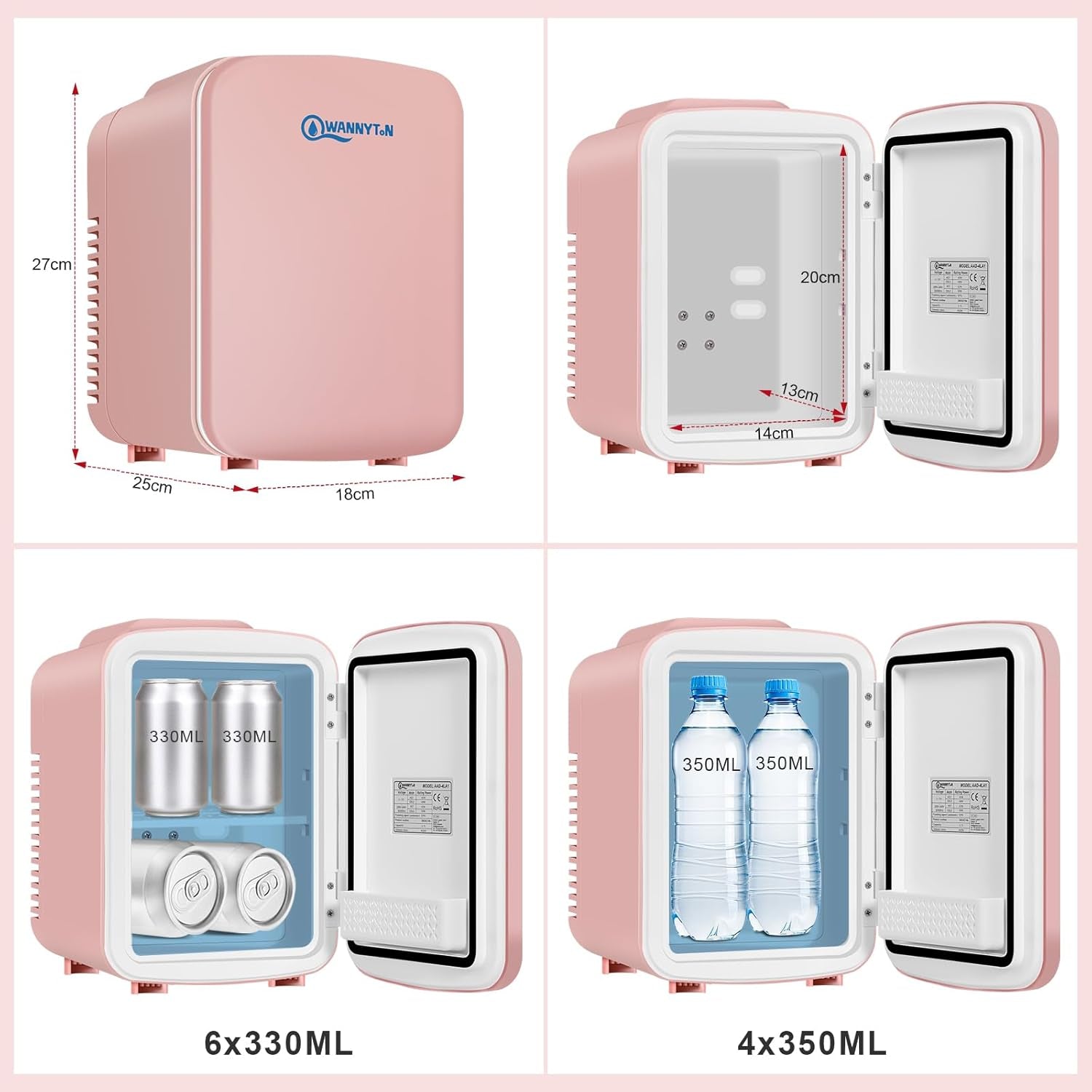 4L Mini Frigo, Petit Réfrigérateur Portable, Réfrigérateur Cosmétique, Frigo Mignon, Fonction Froid/Chaud Pour Bureau, Chambre, Voiture, Voyage, 220V/12V, Rose, 24,5X18,5X27Cm