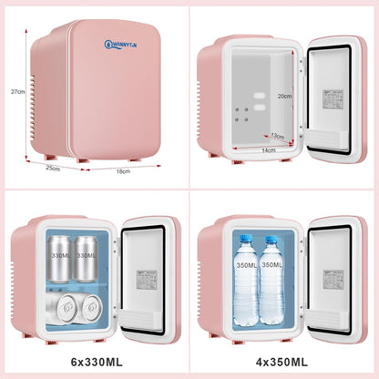 4L Mini Frigo, Petit Réfrigérateur Portable, Réfrigérateur Cosmétique, Frigo Mignon, Fonction Froid/Chaud Pour Bureau, Chambre, Voiture, Voyage, 220V/12V, Rose, 24,5X18,5X27Cm