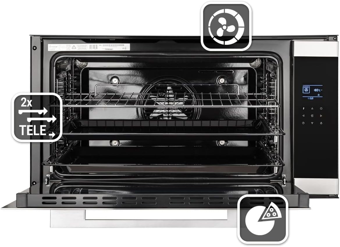 Four Encastrable 90 Cm / 96L / 3,4Kw / Rôtisserie/Fonction Pizza/Gril/Circulation De L'Air/Air Chaud/Tiroirs Télescopiques / EB9105ED