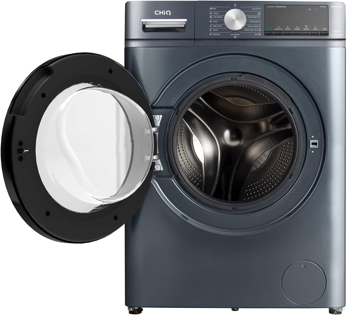 Lave-Linge CFL80-14586IM3XA, Chargement Frontal 8 Kg,Space Pro,Moteur Inverter Stable, 1400 Tr/Min, Programme Intelligent À IA, Fonction Vapeur, Lavage Rapide 15 Minutes, 15 Cycles Lavage, Gris