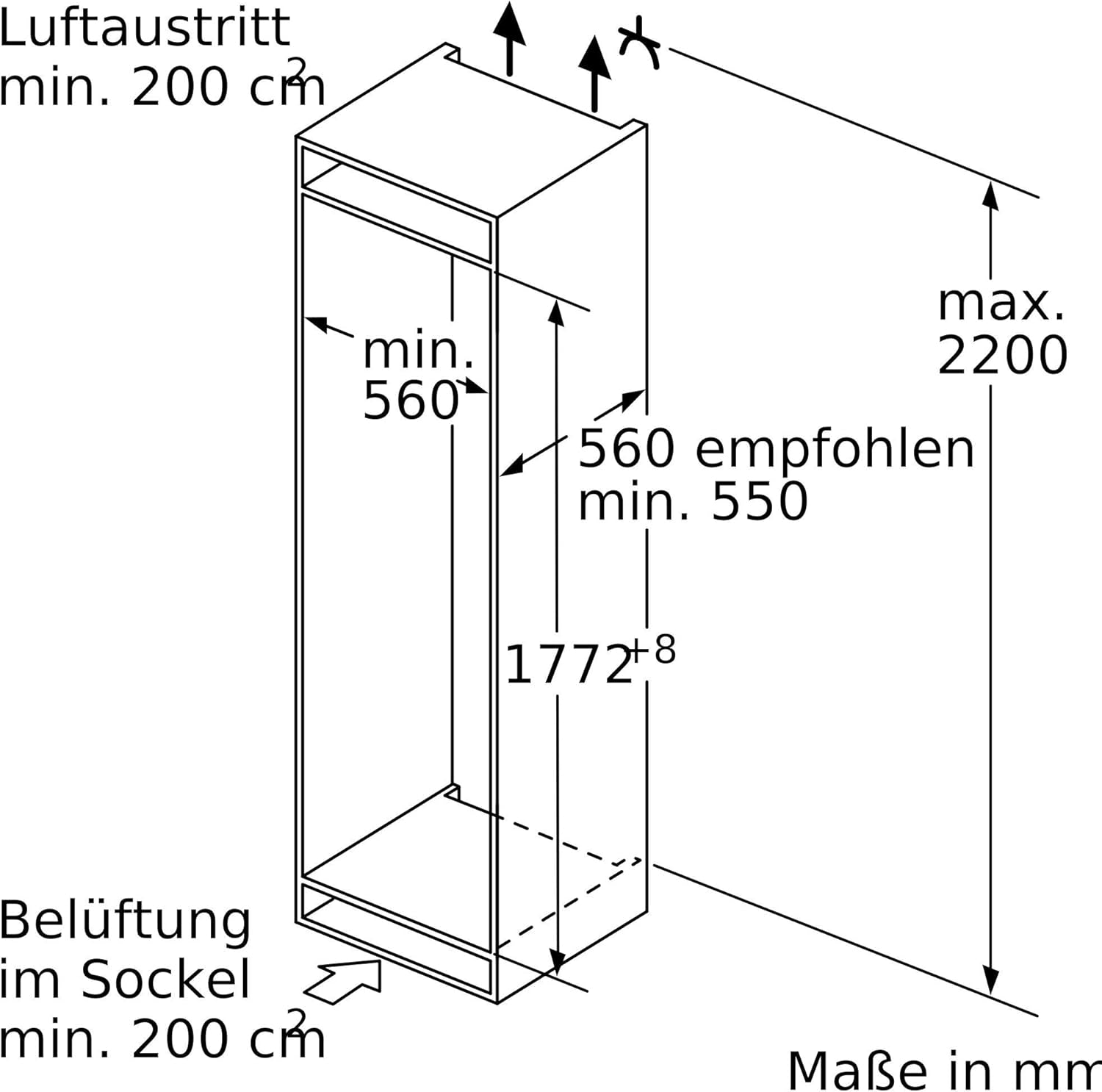 Iq500 KI87SADD0 Réfrigérateur-Congélateur Intégré (Placement) 208 L D Blanc