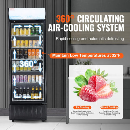 Réfrigerateur À Boissons Commercial 345 L Frigo Vitrine Température 0-10 ℃Armoire À Boisson Réfrigérée Avec 5 Étagères Réglables Et Caisson Lumineux Personnalisable Pour Magasin Supermarché Bar