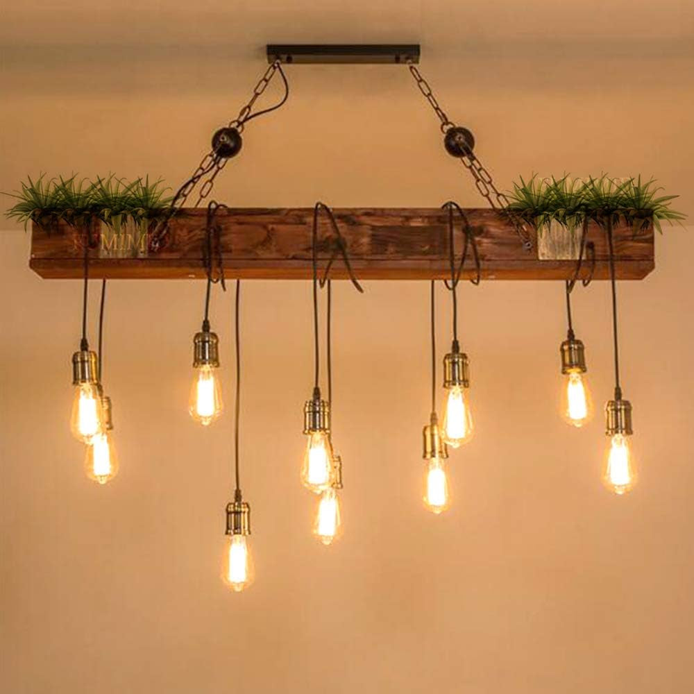 Lustre Industriel Suspension En Bois Élingue En Métal Rustique Poutre En Bois Marron Grand Îlot Linéaire Lampes Suspendues À La Main Ferme Luminaire Salon Chambre Cuisine Couloir Éclairage De Cuisine