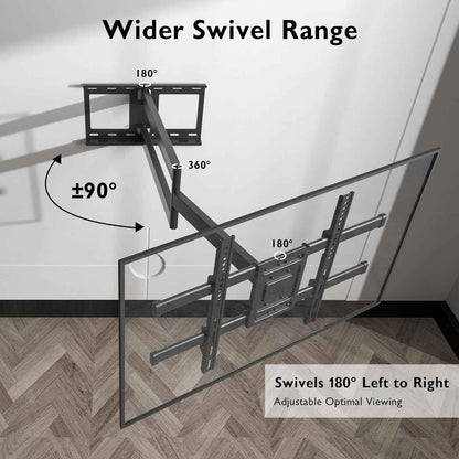 Support Mural TV À Extra Longue, 32-75 Pouces, Portée 1040 Mm | Charge Maximale 60 Kg, VESA Max 600X400 Mm, Pivotement, Inclinaison Et Rotation, Écrans Plats Ou Incurvés