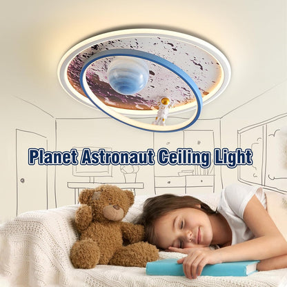 Plafonnier LED Enfant, Moderne Lune Astronaute Plafonnier, Dimmable Acrylique Lumière Éclairage Avec Télécommande, Garçons Et Filles Chambre Enfants Bébé Chambre Décoration Lustre