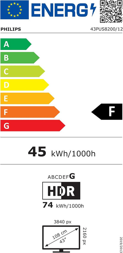 Philips Ambilight 43PUS8200 4K LED Smart TV - Écran 43 Pouces Avec Plateforme Pixel Precise Ultra HD, Titan OS Et Son Dolby Atmos, Compatible Alexa Et Assistant Vocal Google