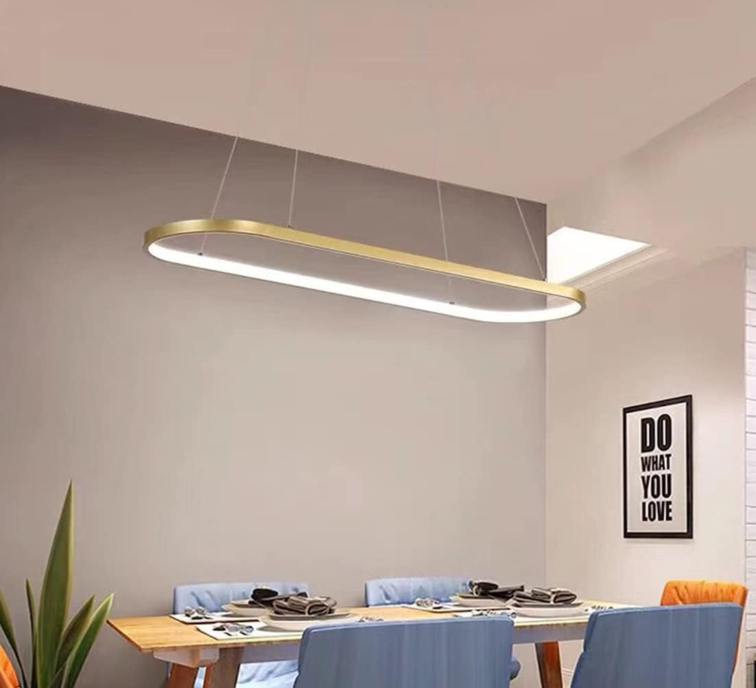 Suspension Ovale Lampes De Bureau De Table À Manger, Suspension LED Plafonnier Dimmable Avec Télécommande, Lustre Design Anneau Moderne (L90Cm, Or)