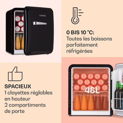 Mini Frigo De Chambre Pour Boissons, Petit Frigo Silencieux, Design Vintage, Mini Bar Intérieur, Bières, Petit Refrigerateur Camping, Bureau, Dégivrage Manuel, Frigo Cosmetique, 0-10°C, 48L