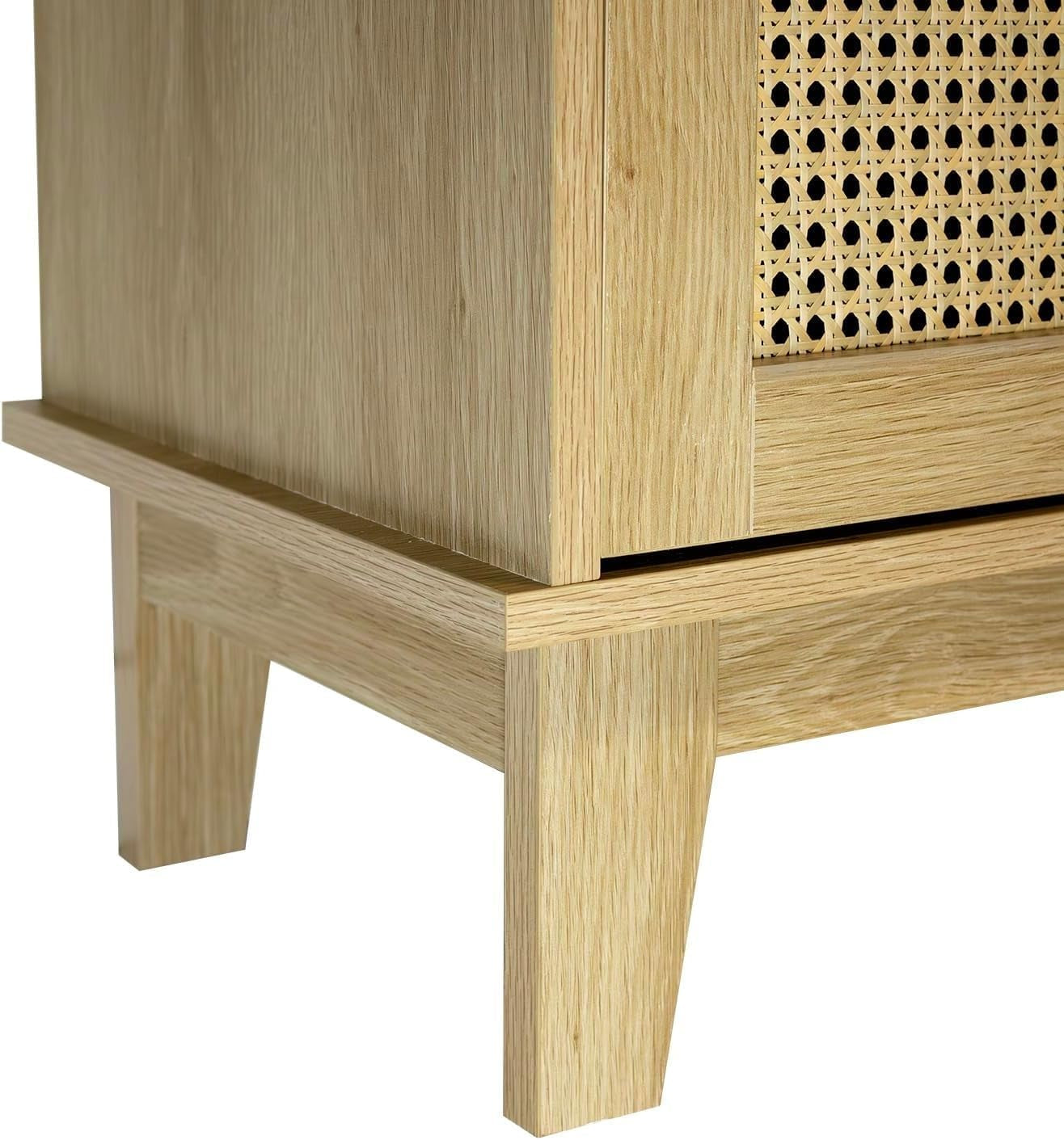 - Buffet - 80 X 34 X 96Cm - Cannage, Bois - 2 Portes - Rangement Élégant Et Pratique - Salon, Salle À Manger, Cuisine - Style Naturel Et Bohème