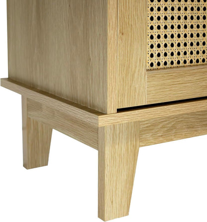 - Buffet - 80 X 34 X 96Cm - Cannage, Bois - 2 Portes - Rangement Élégant Et Pratique - Salon, Salle À Manger, Cuisine - Style Naturel Et Bohème