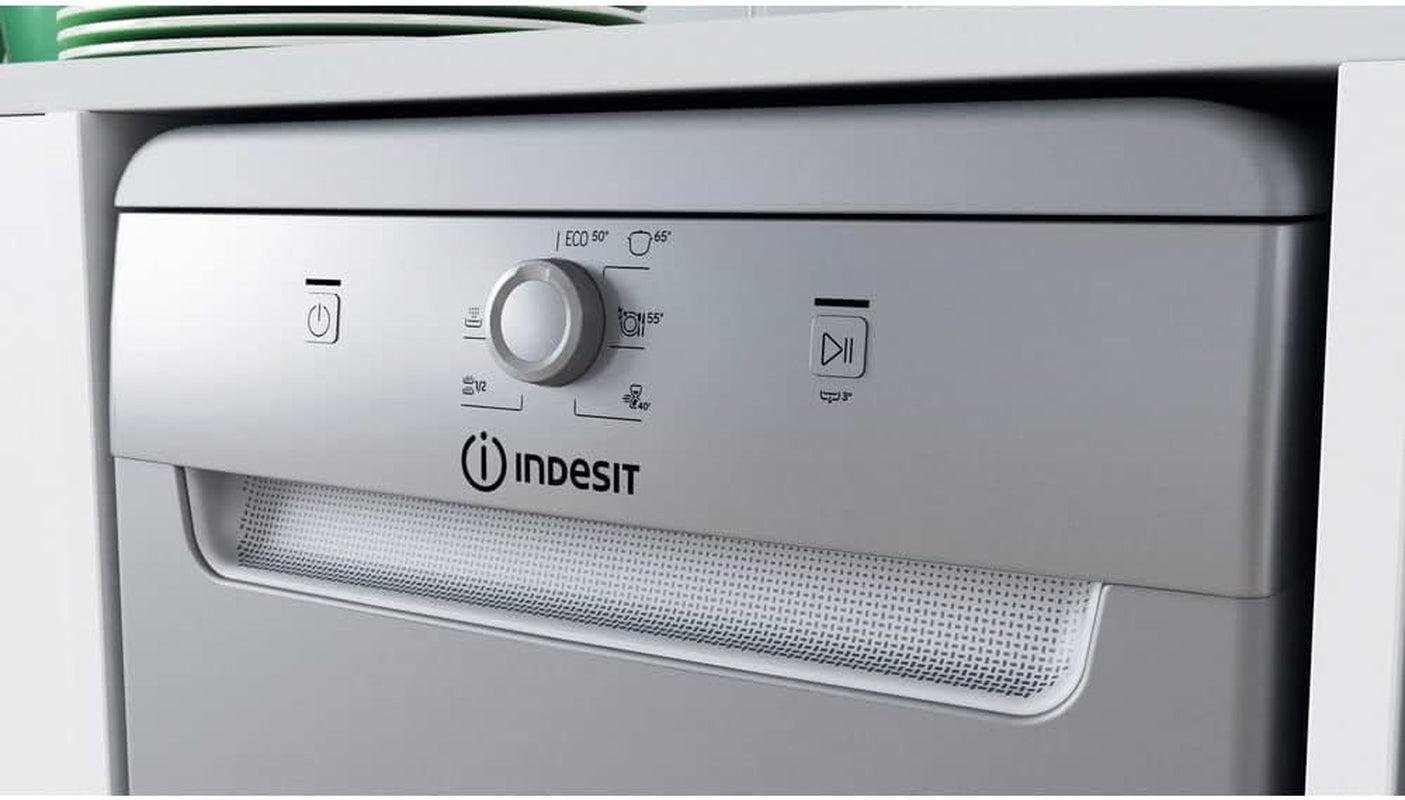 Indesit DSFE 1B10 S Lave-Vaisselle Autonome 10 Places A+ - Lave-Vaisselles (Autonome, Argent, Compact (45 Cm), Argent, Boutons, Rotatif, 1,3 M)