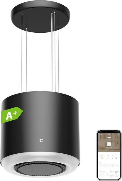 Hotte Îlot Centrale A+ - Hotte Suspendue 48Cm- 565M ³/ H - CBCB4838 | Hotte Aspirante Îlot - Wifi Et APP - Filtre À Charbon CBCF0010 Inclus - 4 Vitesses & LED De 2 Niveaux De Luminosité