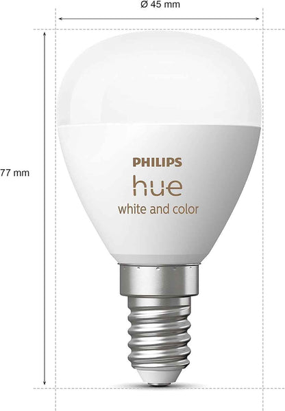Philips Hue White and Color Ambiance, Ampoule LED Connectée Sphérique Compatible Bluetooth, E14, Fonctionne Avec Alexa, Google Assistant Et Apple Homekit, Lot De 2