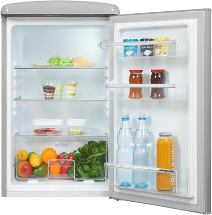 Exquisit Réfrigérateur Rétro RKS120-V-H-160F Gris | Support | Volume 122 L | Gris | Étagère En Verre Et Compartiment À Légumes | Lumière LED | Style Rétro | Roulettes Arrière