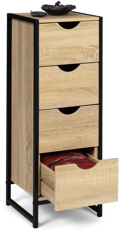 - Meuble D'Appoint 4 Tiroirs Detroit Design Industriel Bois, Noir | Longeur 30 X Largeur 30 X Hauteur 80 Cm, Chiffonnier Pour Entrée Salle De Bain