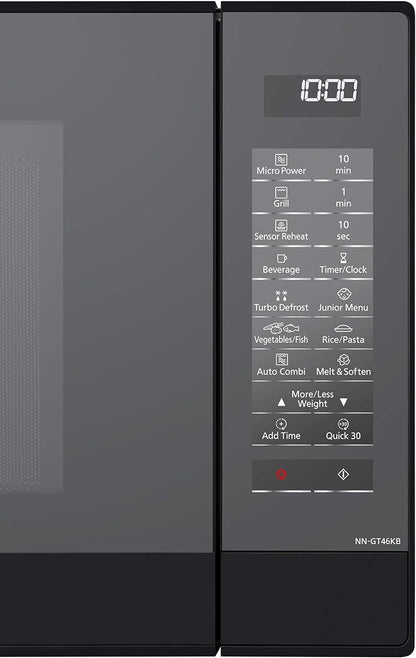 NN-GT46KBSUG Four À Micro-Ondes Et Gril Avec Plateau Tournant, 31 Litres, Aacier Inoxydable, 1000 W, Grill 1100 W, 24 Programmes Auto, Écran LCD, Capteur Genius, Menu Junior, Noir