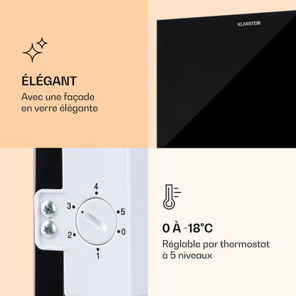 Pluto – Congélateur 1 Zone De Refroidissement, Thermostat À 5 Niveaux, 0 À -18 ° C, Avec Façade En Verre, Pieds Réglables En Hauteur, Silencieux, Volume 80 Litres - Noir