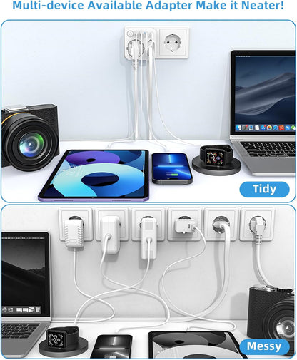 6 En 1 Multiprise Murale Avec 4 USB (2 Type-C), Adaptateur Secteur 2 Prises Avec Interrupteur Electrique Idéal Bureau, Blanc | 2 Prises Multiprises, Double Prise Pour Prise Murale