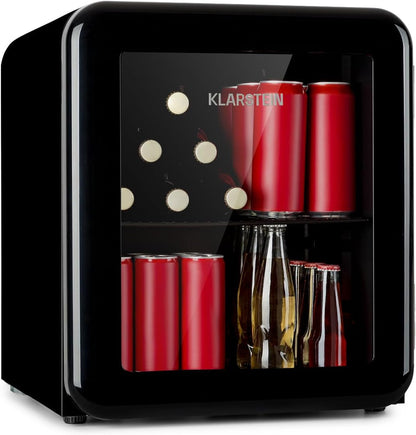 Poplife Refroidisseur De Boissons - Mini-Bar, Réfrigérateur Rétro, 0-10°C, Seulement 39 Db, 48 L, Écologique, Porte À Double Vitrage, Design Rétro, Noir