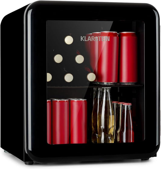 Poplife Refroidisseur De Boissons - Mini-Bar, Réfrigérateur Rétro, 0-10°C, Seulement 39 Db, 48 L, Écologique, Porte À Double Vitrage, Design Rétro, Noir