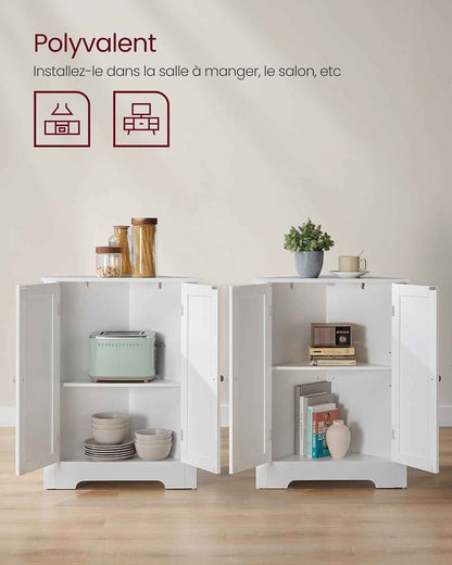 D’Angle, Meuble Portes Et Étagère Réglable, Pour Salle De Bain, Cuisine, Salon, Design Campagne Moderne, Blanc Nuage BBC844P31, 60 × 33,6 × 80 Cm