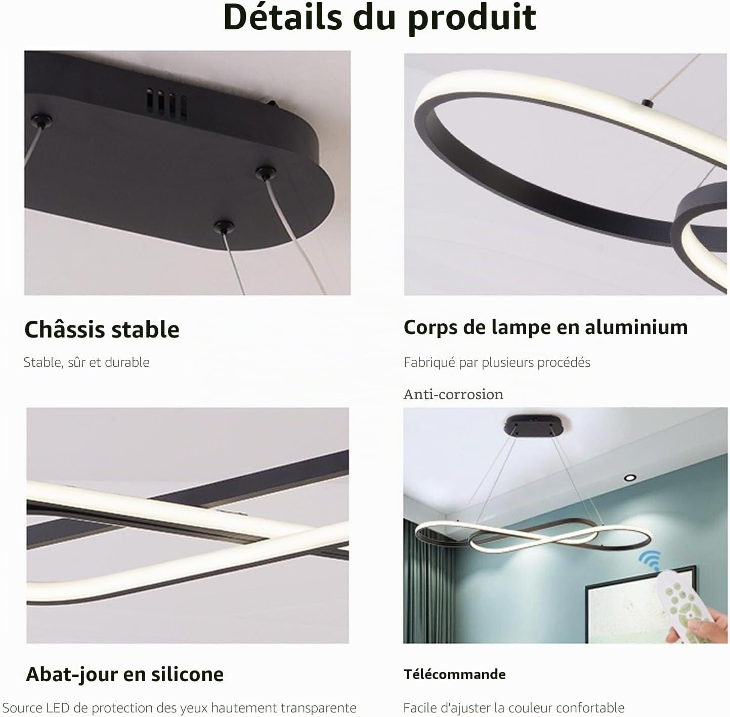 Suspensions LED Modernes, Lampe De Salle À Manger Suspendue, Lustre 54W Avec Télécommande, Suspension Pour Les Cuisines, Salles À Manger, Salons. Noir