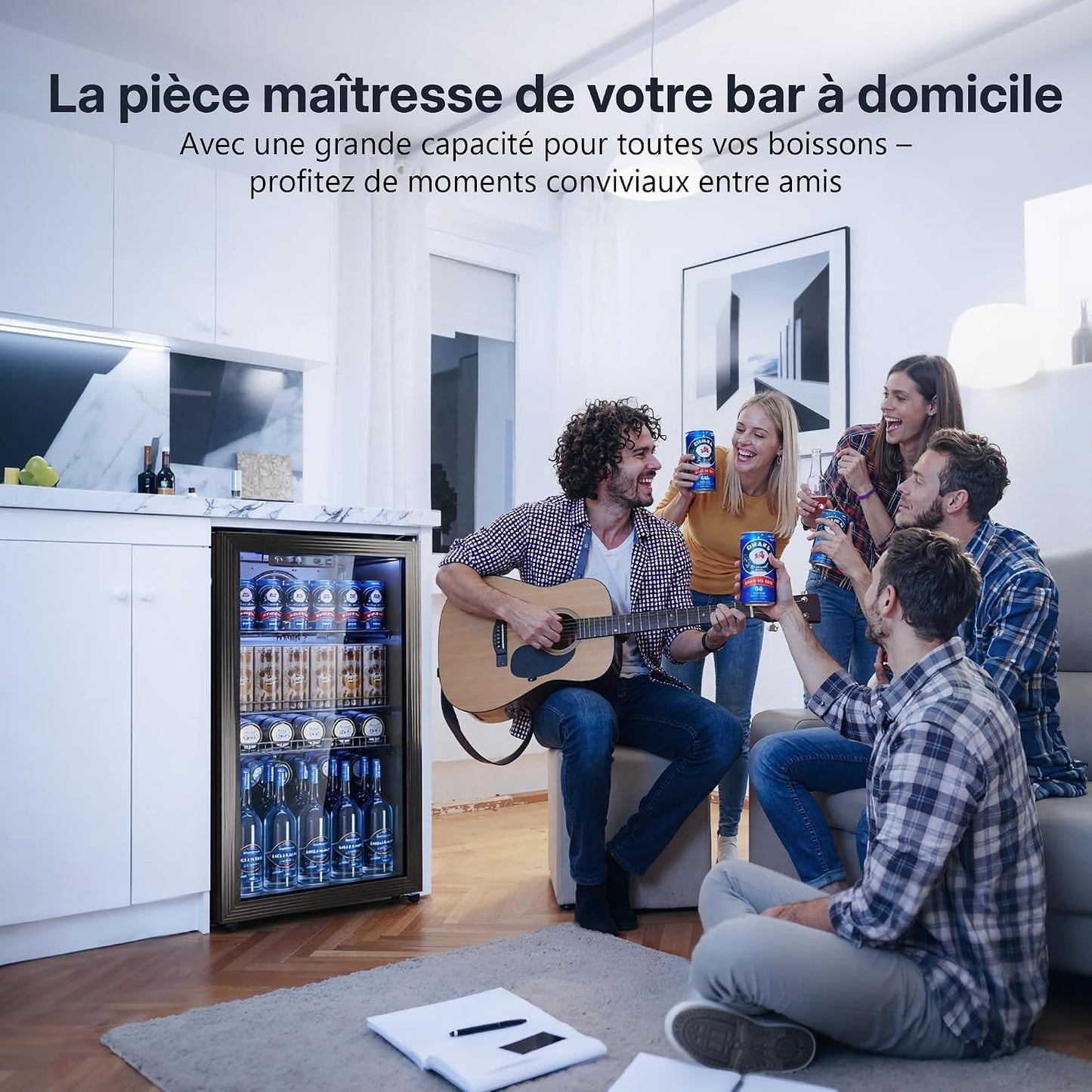 Réfrigérateur À Boissons 90 L Avec Porte Vitrée, Mini Frigo Pour 128 Canettes, Étagères Réglables Pour Bière, Vin Et Soda, Idéal Pour Maison, Bar, Bureau Ou Appartement