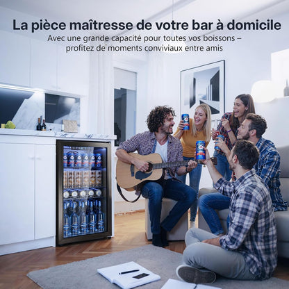 Réfrigérateur À Boissons 90 L Avec Porte Vitrée, Mini Frigo Pour 128 Canettes, Étagères Réglables Pour Bière, Vin Et Soda, Idéal Pour Maison, Bar, Bureau Ou Appartement