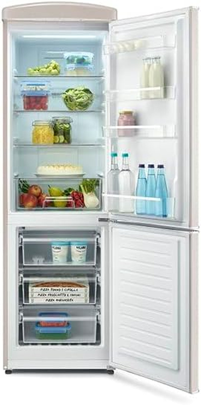 Réfrigérateur Congélateur Combiné Total Nofrost, Pose Libre, Largeur 60 Cm, 315 L, Classe E, Veggibox Inclus, Rétro, Crème, RKG 8999