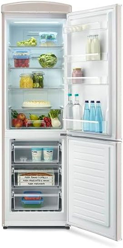 Réfrigérateur Congélateur Combiné Total Nofrost, Pose Libre, Largeur 60 Cm, 315 L, Classe E, Veggibox Inclus, Rétro, Crème, RKG 8999