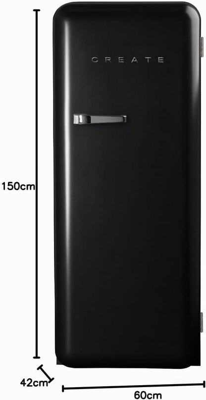 / RETRO FRIDGE 150 Silver/Réfrigérateur Noir Avec Poignée Argent Et Congélateur 281L / 102W, Faible Consommation, 150 Cm, 3 Étagères, Régulateur De Température, 60X60X150 Cm