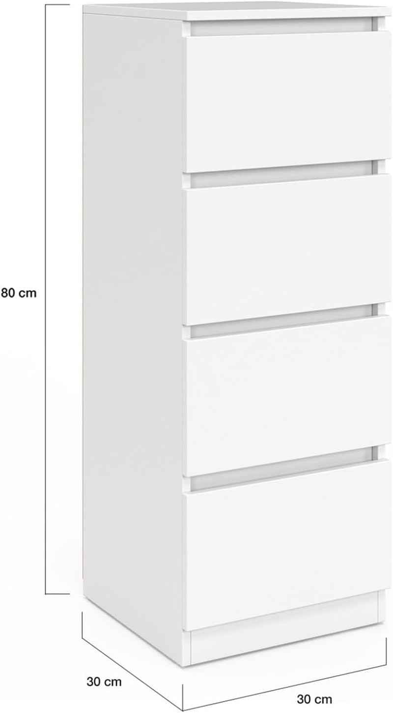 - Meuble D'Appoint 4 Tiroirs TOMI Bois Blanc | Longeur 30 X Largeur 30 X Hauteur 80 Cm, Chiffonnier Pour Entrée Salle De Bain