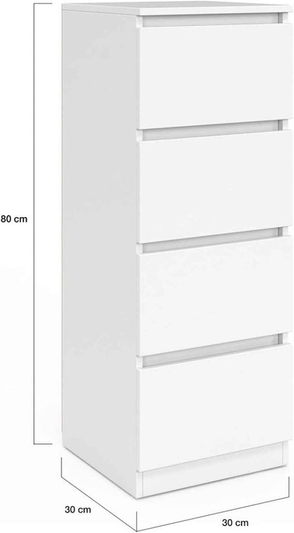 - Meuble D'Appoint 4 Tiroirs TOMI Bois Blanc | Longeur 30 X Largeur 30 X Hauteur 80 Cm, Chiffonnier Pour Entrée Salle De Bain