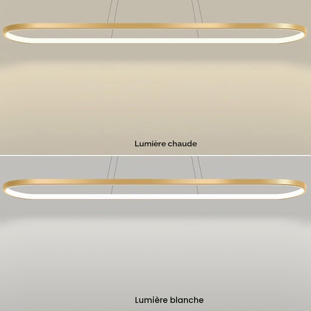 Suspension Ovale Lampes De Bureau De Table À Manger, Suspension LED Plafonnier Dimmable Avec Télécommande, Lustre Design Anneau Moderne (L90Cm, Or)