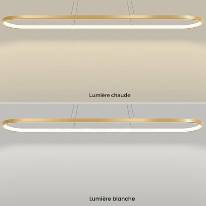 Suspension Ovale Lampes De Bureau De Table À Manger, Suspension LED Plafonnier Dimmable Avec Télécommande, Lustre Design Anneau Moderne (L90Cm, Or)