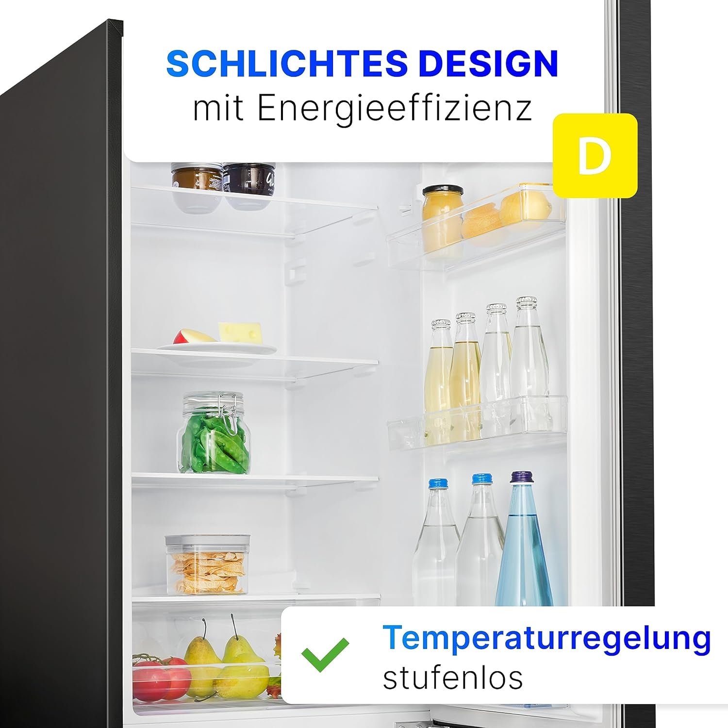 Bomann Réfrigérateur Et Congélateur 269L Noir Kg184-1-Inox/Noir, Capacité Nette : 269 Litres, Contrôle De La Température En Continu, Charnières De Porte À Droite, Interchangeables