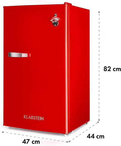 Beercracker - Réfrigérateur 90 L, 90 L, Classe D'Efficacité Énergétique E, Compartiment Congélateur, 3 Compartiments De Porte, Décapsuleur Sur L'Appareil, 2 Clayettes En Verre, Rouge