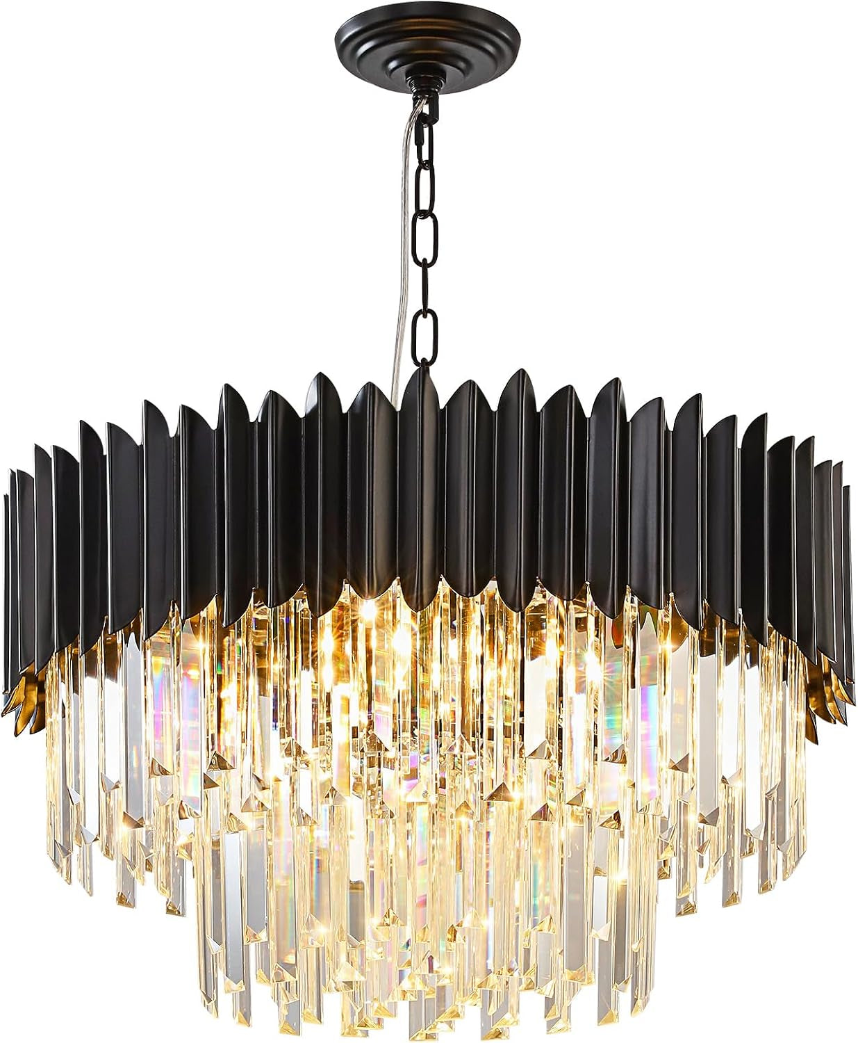 Moderne Lumière En Cristal De Luxe Suspendue, Lustre En Cristal Noir, 8Xe14 Raindrop Lustre Lumière Plafonnier Encastré Pour Salle À Manger, Φ60Cm