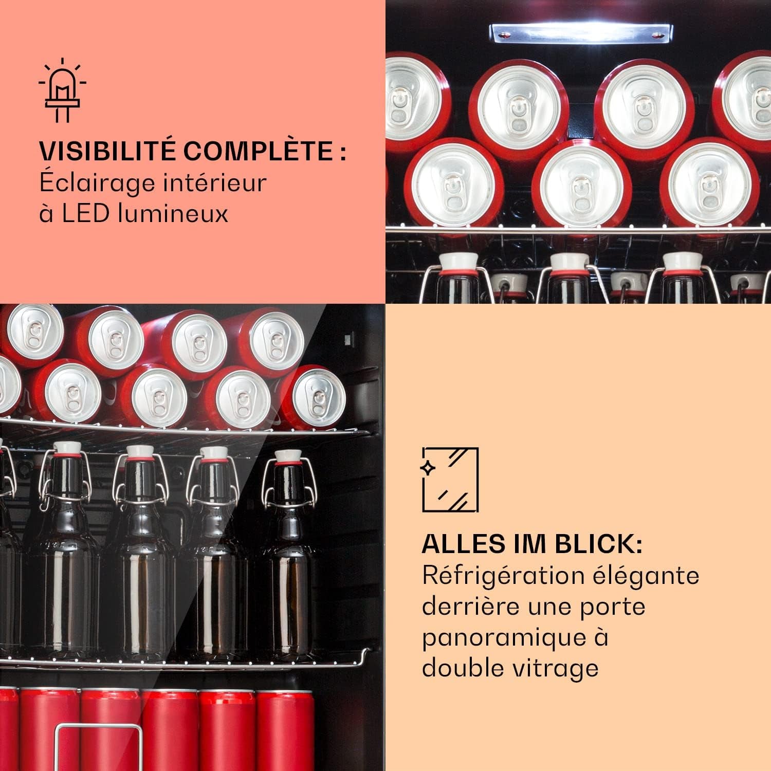 Mini Frigo De Chambre De 60L Pour Boissons Et Bieres, Petit Frigo Silencieux, Mini Bar Intérieur/Ext, Petit Refrigerateur Camping, Stockage De Vins, Cosmetique, Étagères Réglables, 3-10°C
