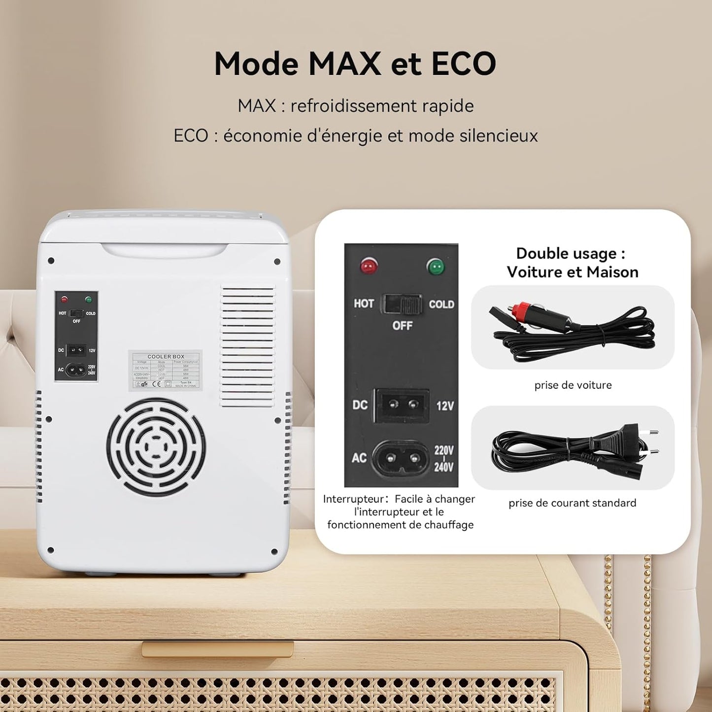 Mini Frigo 10L Avec Miroir LED, Mini Réfrigérateurs Portable, Petit Frigo Cosmetique 12V/220V, Frigo De Chambre Avec Fonction Chaud/Froid, Miroir De Maquillage Led Pour Voitures,Blanc