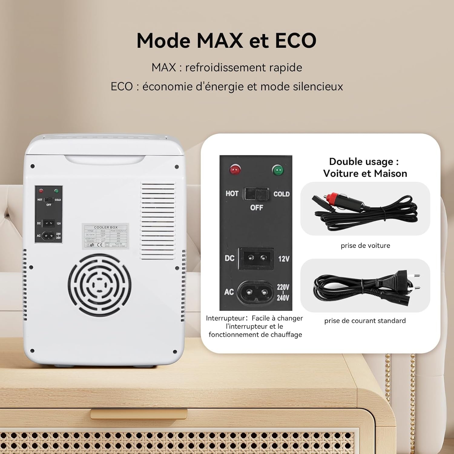 Mini Frigo 10L Avec Miroir LED, Mini Réfrigérateurs Portable, Petit Frigo Cosmetique 12V/220V, Frigo De Chambre Avec Fonction Chaud/Froid, Miroir De Maquillage Led Pour Voitures,Blanc