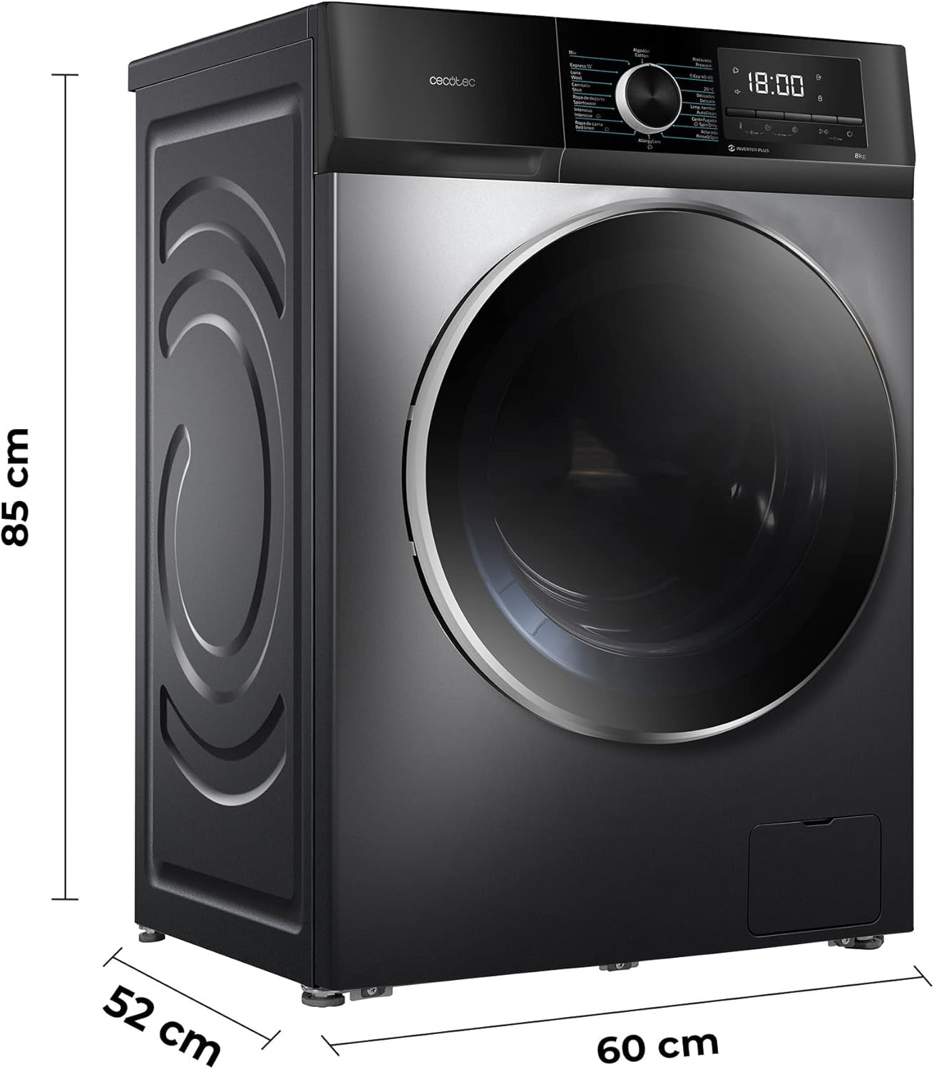 Lavadora 8 Kg Carga Frontal Bolero Dresscode 8500 Inverter Steel A. 1900 W, 1400 Rpm, Motor Inverter Plus, Bajo Consumo, 16 Programas, Steammax, Delay Start, Acero