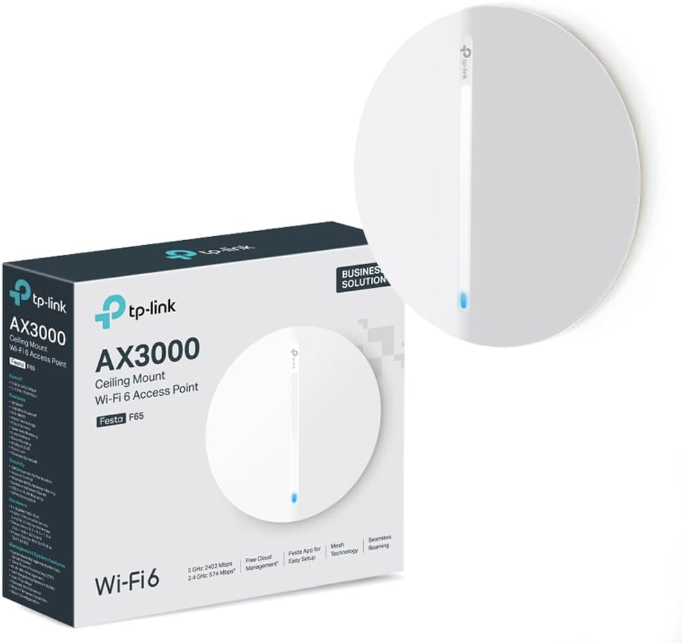 Festa F65 Point D'Accès Wifi 6 Poe Ax3000Mbps, Port Poe Gigabit, Gestion Cloud Gratuite, Facile À Utiliser, Montage Au Plafond, Repeteur Wifi 6, Wifi Mesh, Borne Wifi 6, AP, WPA3