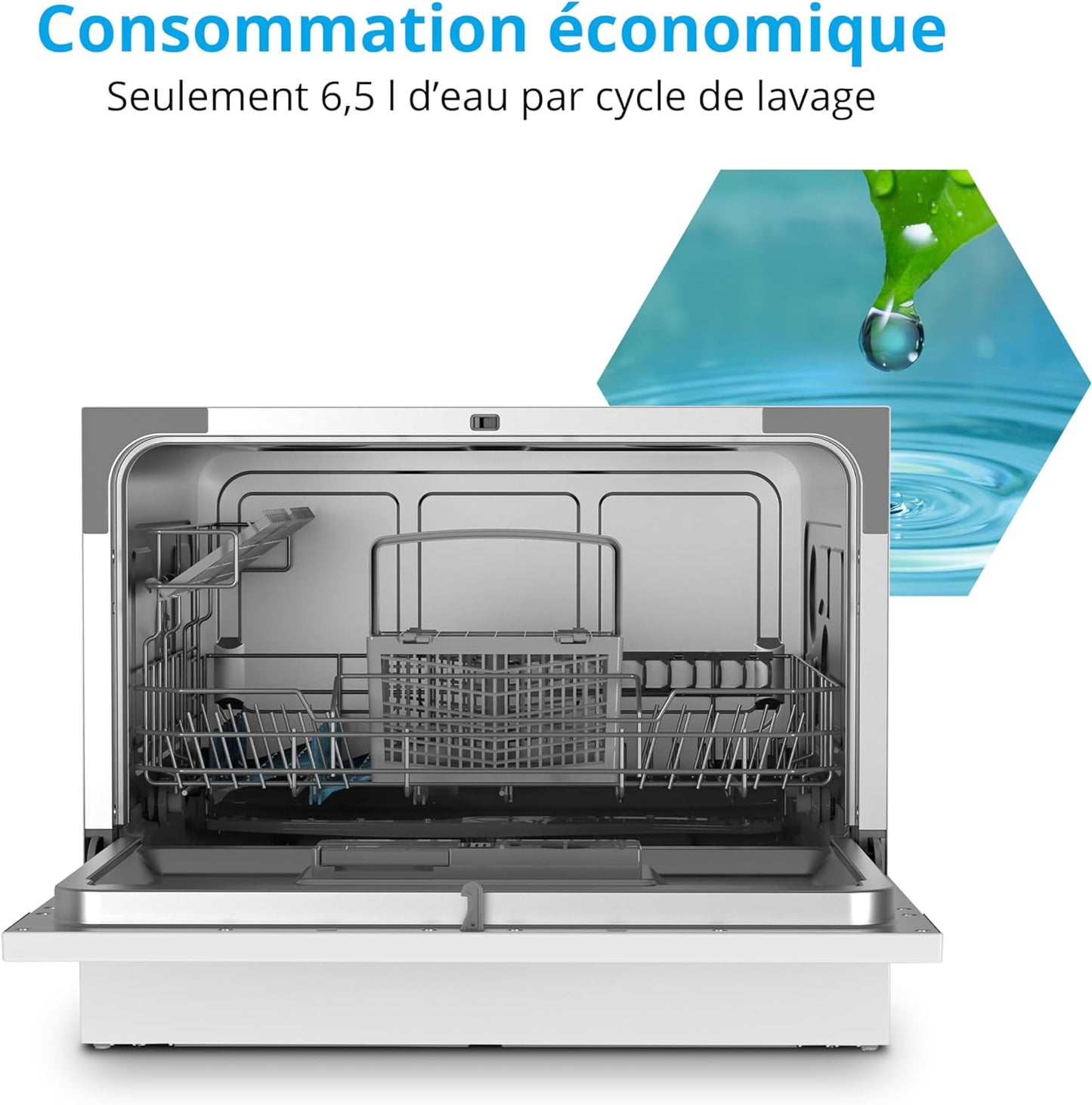 Lave-Vaisselle De Table (Capacité 6 Couverts, 7 Programmes De Nettoyage, Affichage LED, 47 Db, MD37496) Blanc